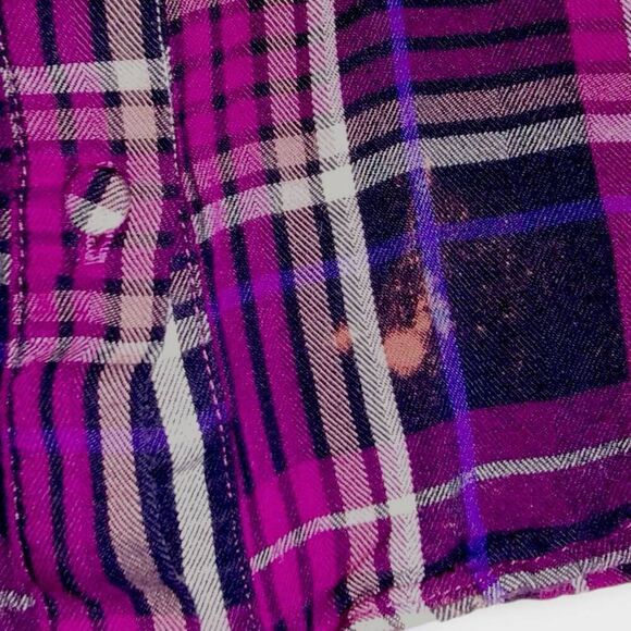 Chicos Womens Blouse Sz 12 Flannel Ruffles Button Shirt Purple Preppy #570315357 - Picture 16 of 16